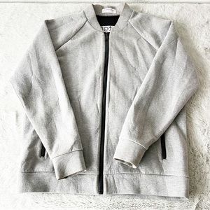 SWEETGREEN X EVERLANE Light Grey Zip Up Bomber Jacket with Front Pockets Size M